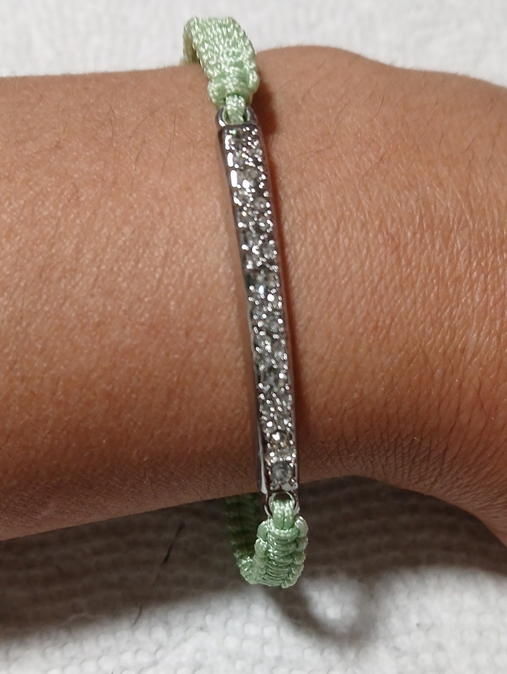 Fossil Light Green Cord Bracelet with Crystal Bar